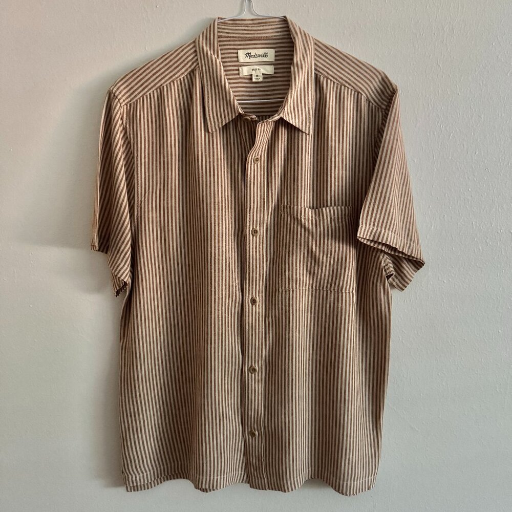 Madewell Easy Fit Stripe Button Down Shirt Short Sleeve Cotton Men's Medium